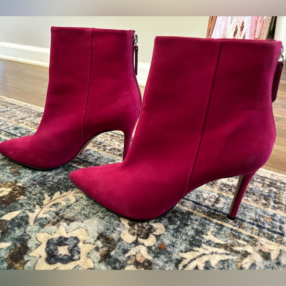 SCHUTZ Fuchsia Pointed-Toe Suede Ankle Boots Size 7.5 - Picture 8 of 11